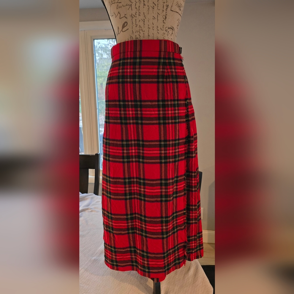 Vintage Allen Solly Wool, Red Plaid A-Line Skirt.